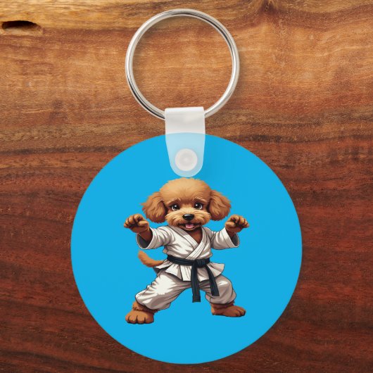 Schattige Karate Puppy Martial Arts GI Illustratie Sleutelhanger (Voorkant)
