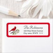 Schattige kardinaal met Holly Leaves op White Labe Etiket (Insitu)