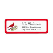 Schattige kardinaal met Holly Leaves op White Labe Etiket (Voorkant)