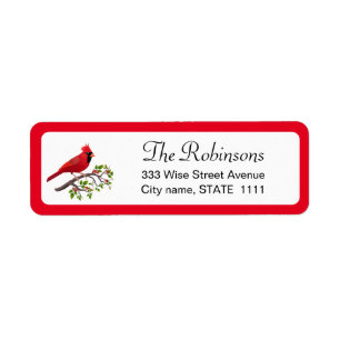 Schattige kardinaal met Holly Leaves op White Labe Etiket