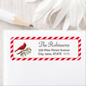 Schattige kardinaal met Holly Leaves op White Labe Etiket (Insitu)