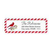 Schattige kardinaal met Holly Leaves op White Labe Etiket (Voorkant)