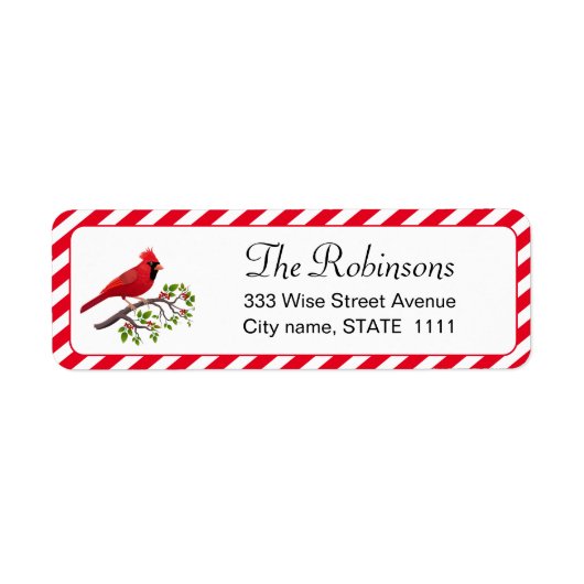 Schattige kardinaal met Holly Leaves op White Labe Etiket (Voorkant)