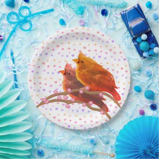 Schattige Kardinaal Vogelpaar Papieren Bordje (Feest)