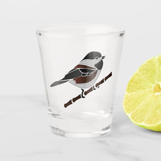 Schattige kastanjedragende Chickadee Bird Shot Glas (Voorkant)