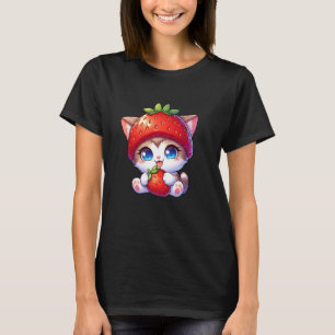Schattige Kat Aardbei Fruit Excentrieke Hoed T-shirt
