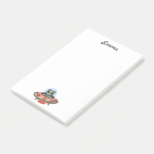 Schattige kat alien & UFO-ruimteschip, aangepaste  Post-it® Notes (Schuin)