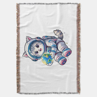 Schattige kat-astronaut die Cartoon-ruimte-aarde v Deken