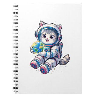 Schattige kat-astronaut die Cartoon-ruimte-aarde v Notitieboek