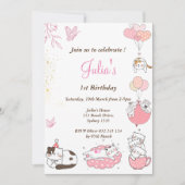 Schattige kat baby meisje 1e verjaardag kaart (Voorkant)