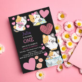 Schattige kat baby meisje 1e verjaardag zwart kaart