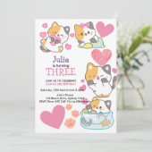 Schattige kat baby meisje 3e verjaardag kaart (Staand voorkant)