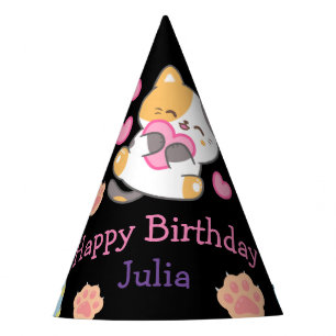Schattige kat baby meisje birthday zwart feesthoedjes
