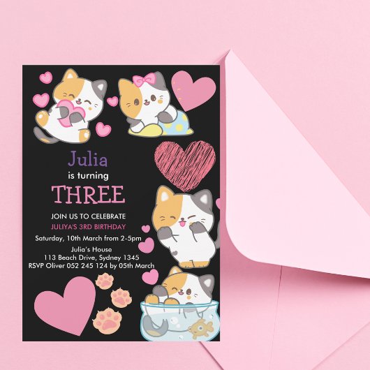 Schattige kat baby meisje zwart 3e verjaardag kaart