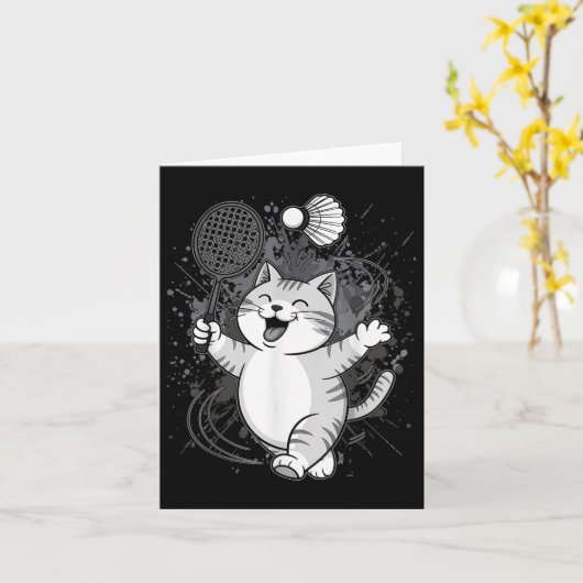 Schattige Kat Badminton Player Shuttle Kaart (Gele Bloem)