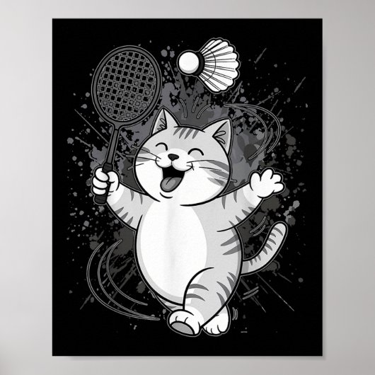 Schattige Kat Badminton Player Shuttle Poster (Voorkant)