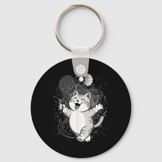 Schattige Kat Badminton Player Shuttle Sleutelhanger (Voorkant)