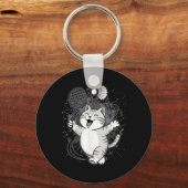 Schattige Kat Badminton Player Shuttle Sleutelhanger (Voorkant)