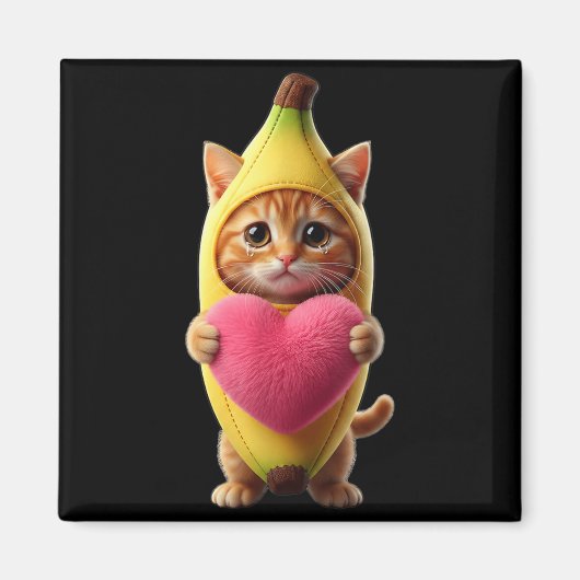 Schattige Kat Banaan Hart Grappig Sarcasisch Brain Magneet (Voorkant)