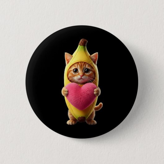 Schattige Kat Banaan Hart Grappig Sarcasme Brainro Ronde Button 5,7 Cm (Voorkant)