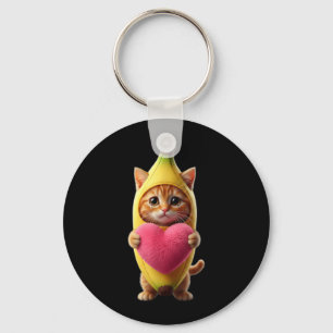 Schattige Kat Banaan Hart Grappig Sarcasme Brainro Sleutelhanger