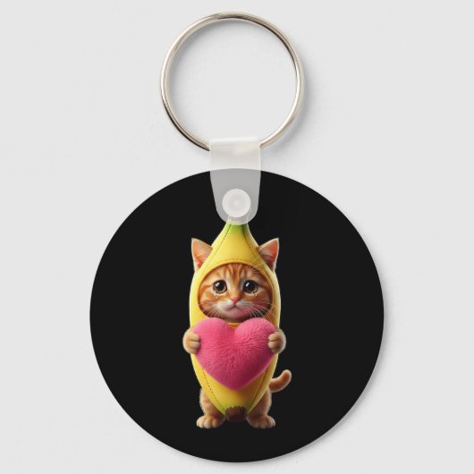 Schattige Kat Banaan Hart Grappig Sarcasme Brainro Sleutelhanger (Voorkant)