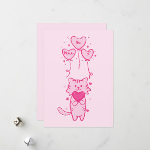 schattige kat & beer roze harten gelukkig valentij feestdagenkaart