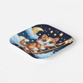 Schattige Kat beklimt maanladder Papieren Bordje (Gebogen)