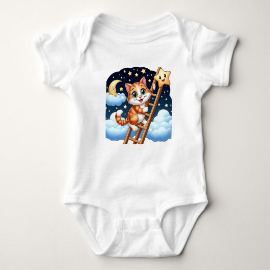 Schattige Kat beklimt maanladder Romper (Voorkant)