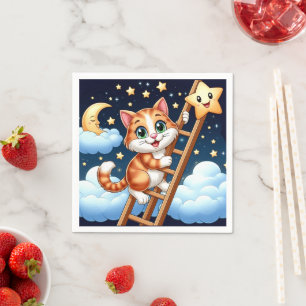 Schattige Kat beklimt maanladder Servet