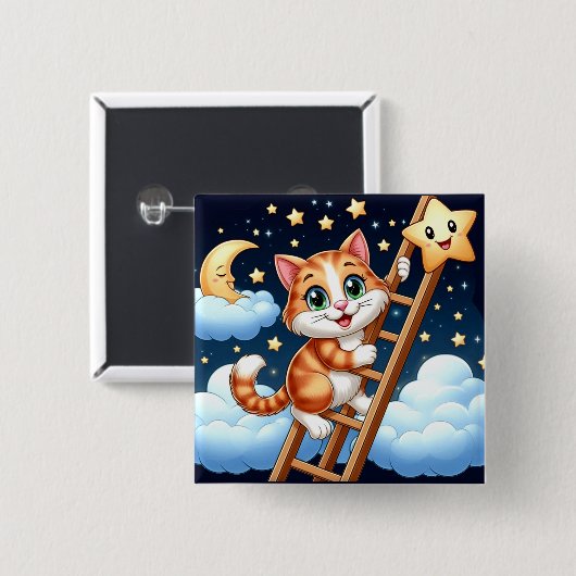 Schattige Kat beklimt maanladder Vierkante Button 5,1 Cm (Voorkant /achterkant)