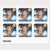 Schattige Kat beklimt maanladder Vierkante Sticker (Vel)