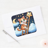 Schattige Kat beklimt maanladder Vierkante Sticker (Envelop)