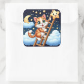 Schattige Kat beklimt maanladder Vierkante Sticker (Tas)