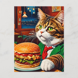 Schattige Kat bij een Diner Cheeseburger Briefkaart