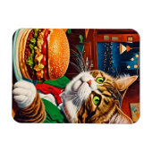 Schattige Kat bij een  Diner Cheeseburger Magneet (Horizontaal)