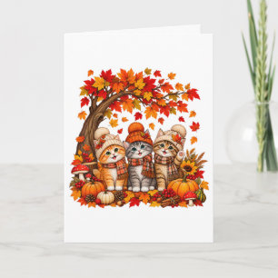 Schattige Kat Blad Herfst Boom Hallo Najaar Feestdagen Kaart