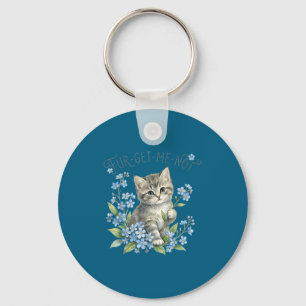 Schattige kat & bloemen fur-get-me-not cadeau vrou sleutelhanger