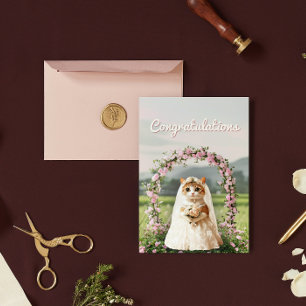 Schattige Kat Bloemige Trouw Huwelijksfelicitatie Briefkaart