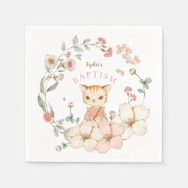  Schattige Kat Blush Flowers Meisje Doop Servet