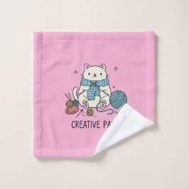 Schattige Kat Breiend met Roze Garens Creatieve Ho Washandje