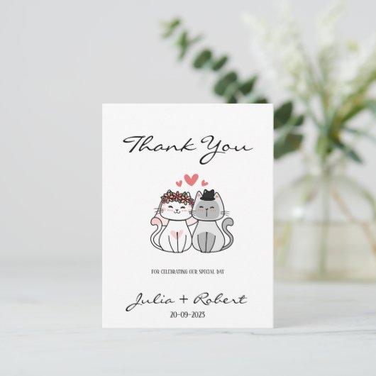 Schattige Kat Bruid en Bruidegom Huwelijk Bedankt  Briefkaart (Staand voorkant)