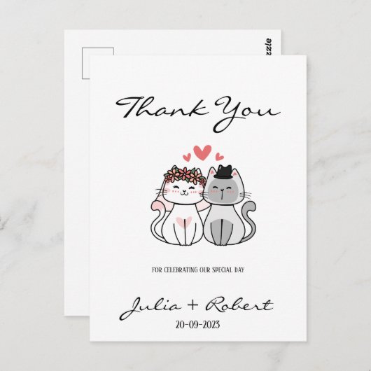 Schattige Kat Bruid en Bruidegom Huwelijk Bedankt  Briefkaart (Voorkant / Achterkant)