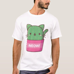 Schattige Kat Cactus Plant Grappige Naam T-shirt