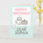 Schattige kat&Cake Happy Birthday Kaart (Gele Bloem)