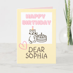 Schattige kat&Cake Happy Birthday Kaart
