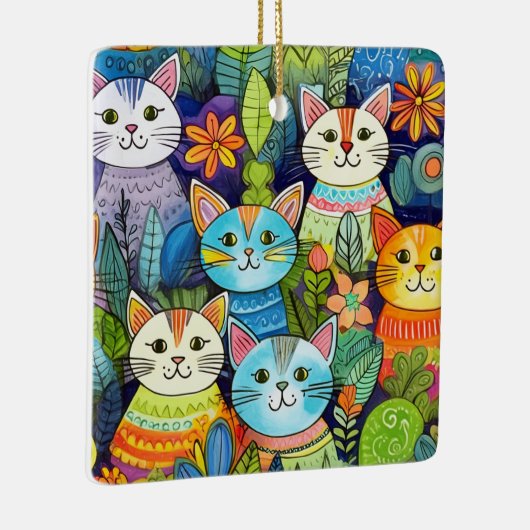 Schattige kat Cartoon Patroon Keramisch Ornament (Rechts)