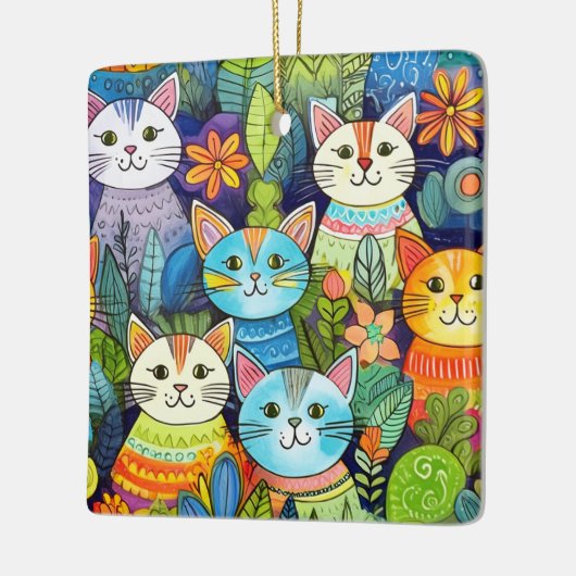 Schattige kat Cartoon Patroon Keramisch Ornament (Links)