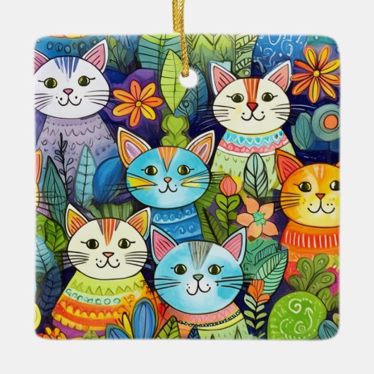 Schattige kat Cartoon Patroon Keramisch Ornament (Voorkant)