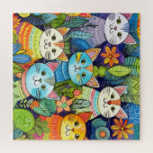 Schattige kat Cartoon Patroon Legpuzzel (Horizontaal)